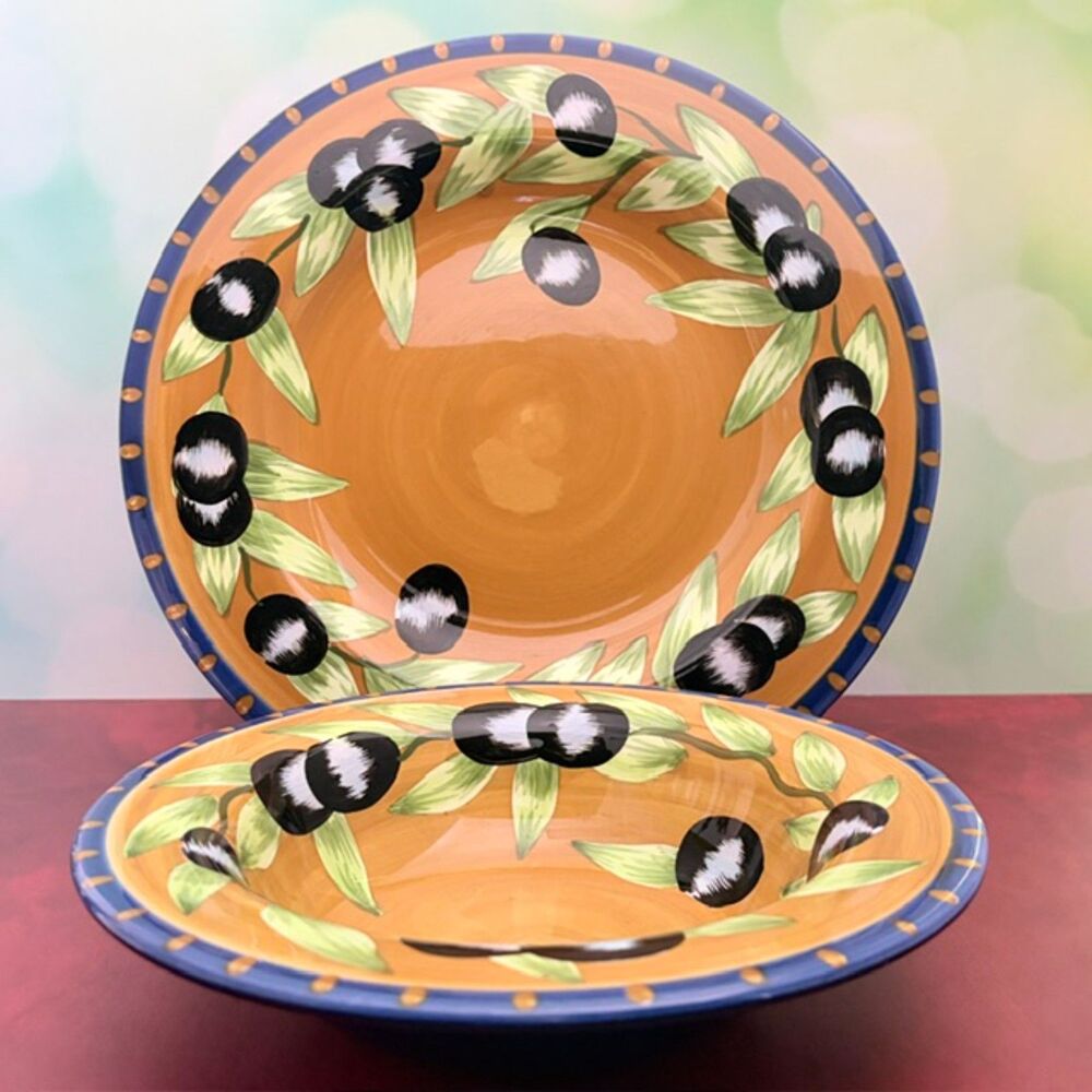 Gates Ware Laurie Gates Olive Bowls Set 2 9.75" Pasta 11.5" Serving Bowl
